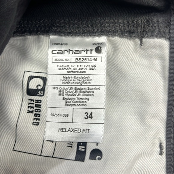 Carhartt Men's Rugged Flex Relaxed Fit Canvas Work Short Size 34 Gravel NWT - Picture 7 of 8